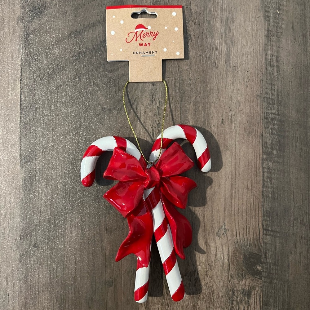 Candy Cane with Red Bow Ribbon Resin Christmas Tree Ornament -Merry Way